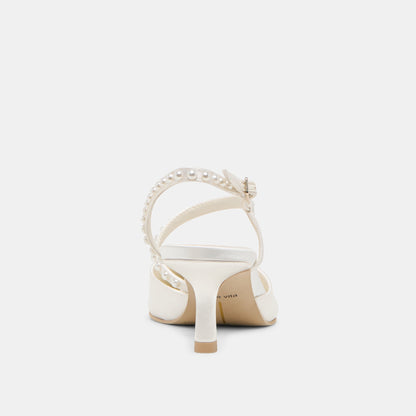Kamra Pearl True White Satin Mid Heels Dolce Vita