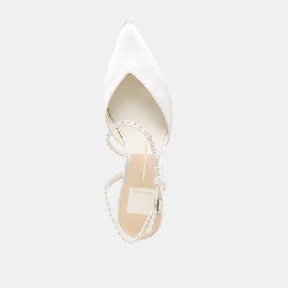 Kamra Pearl True White Satin Mid Heels Dolce Vita