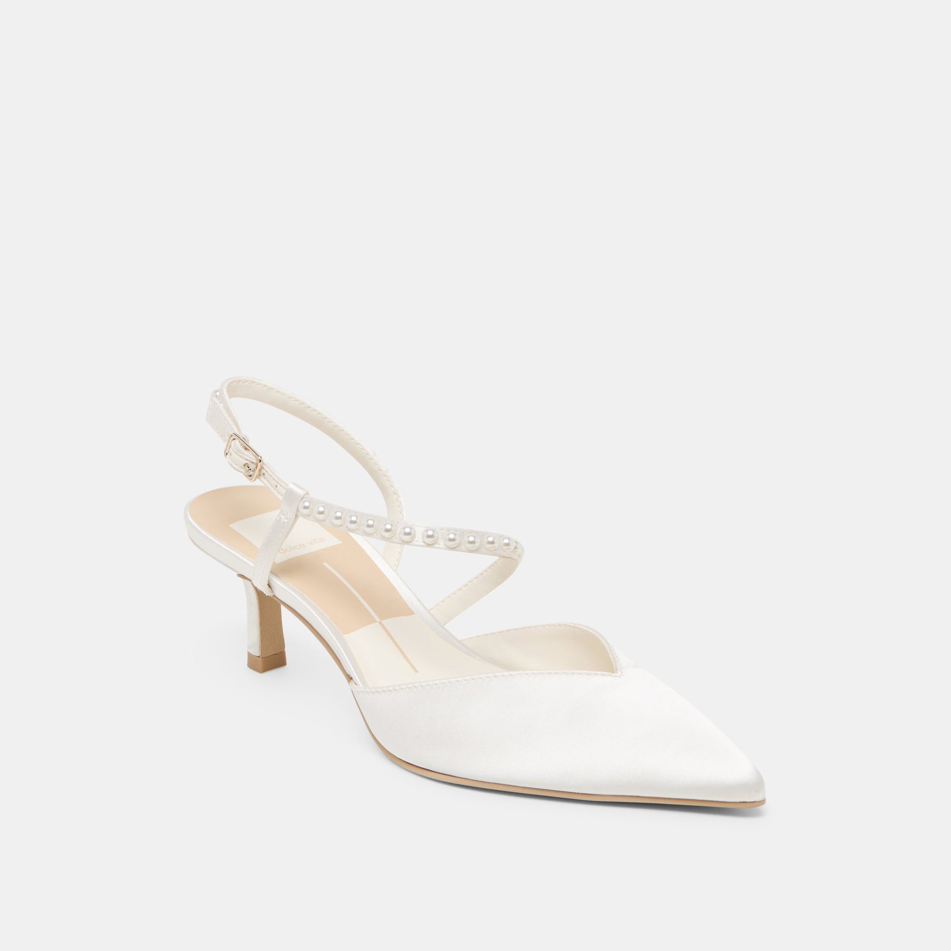 Kamra Pearl True White Satin Mid Heels Dolce Vita