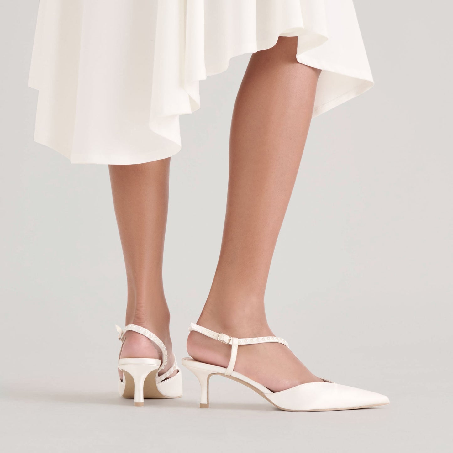 Kamra Pearl True White Satin Mid Heels Dolce Vita