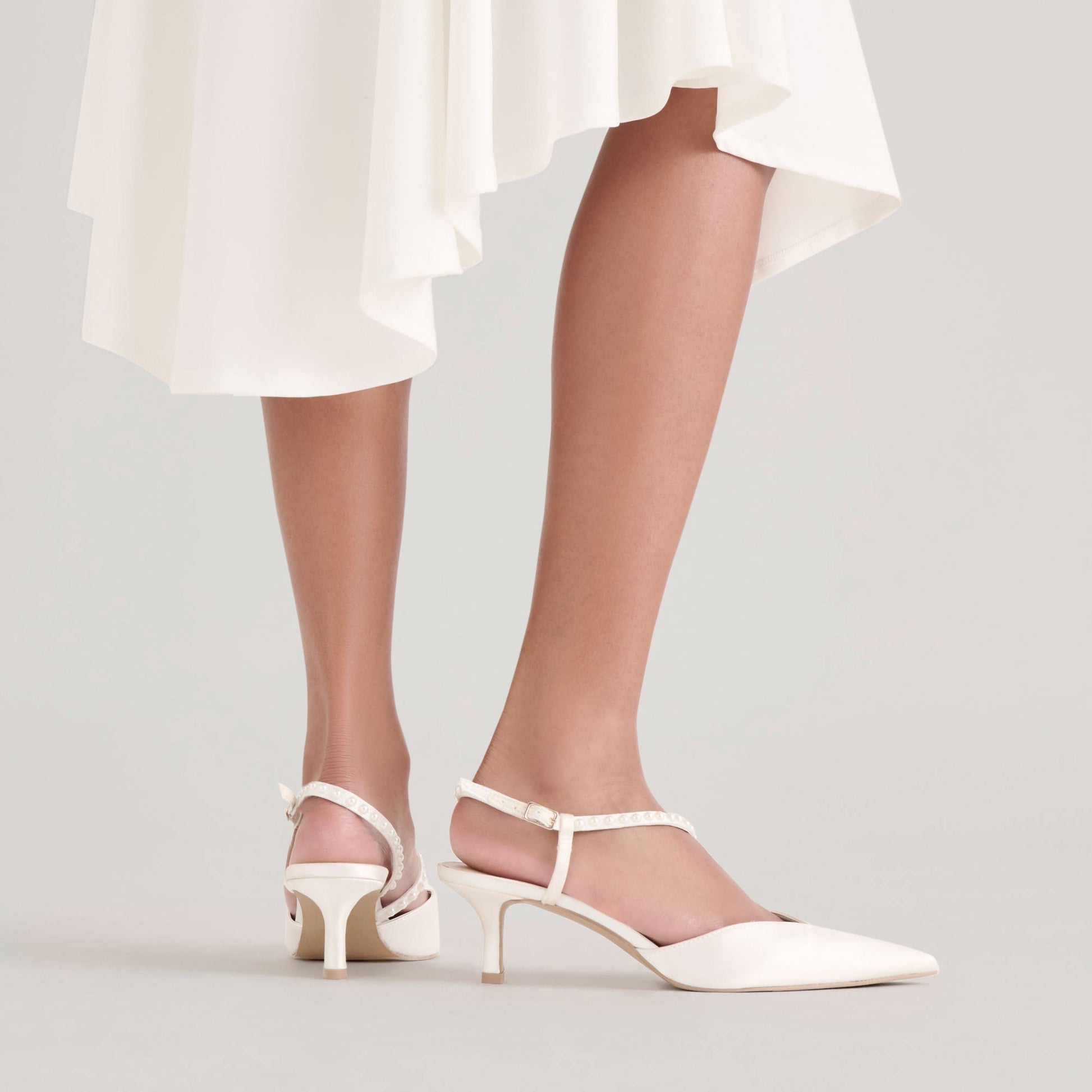 Kamra Pearl True White Satin Mid Heels Dolce Vita
