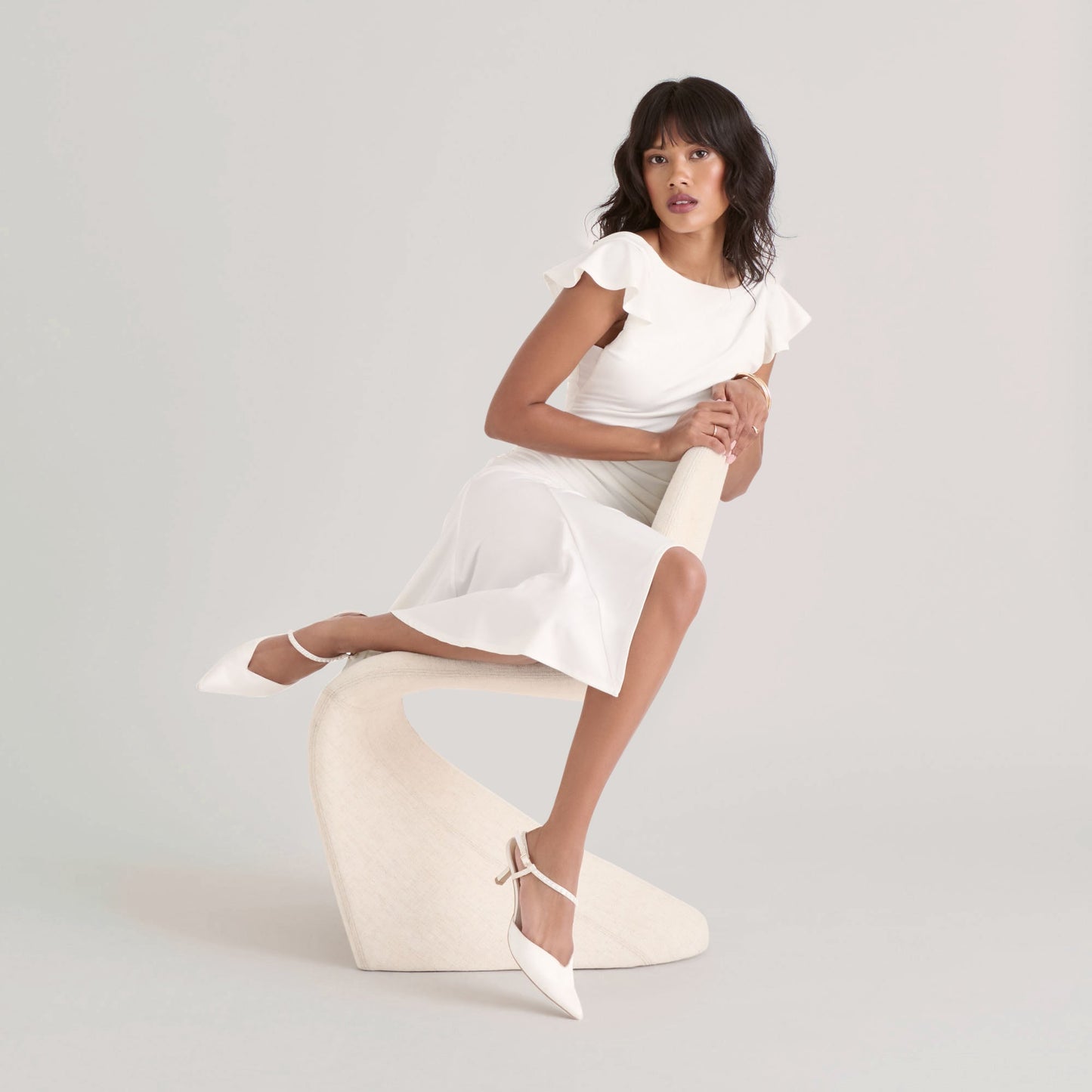 Kamra Pearl True White Satin Mid Heels Dolce Vita