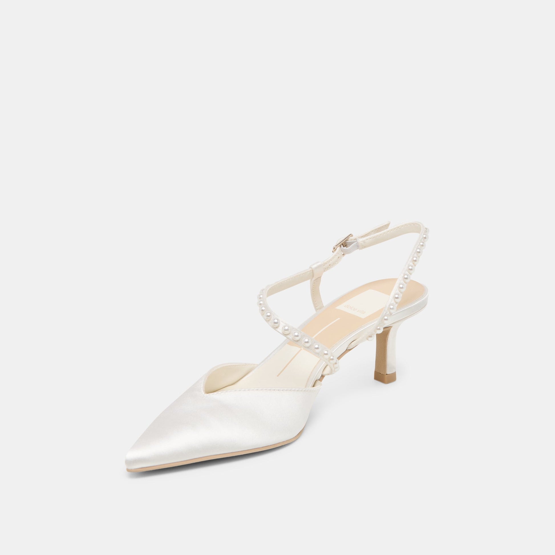 Kamra Pearl True White Satin Mid Heels Dolce Vita