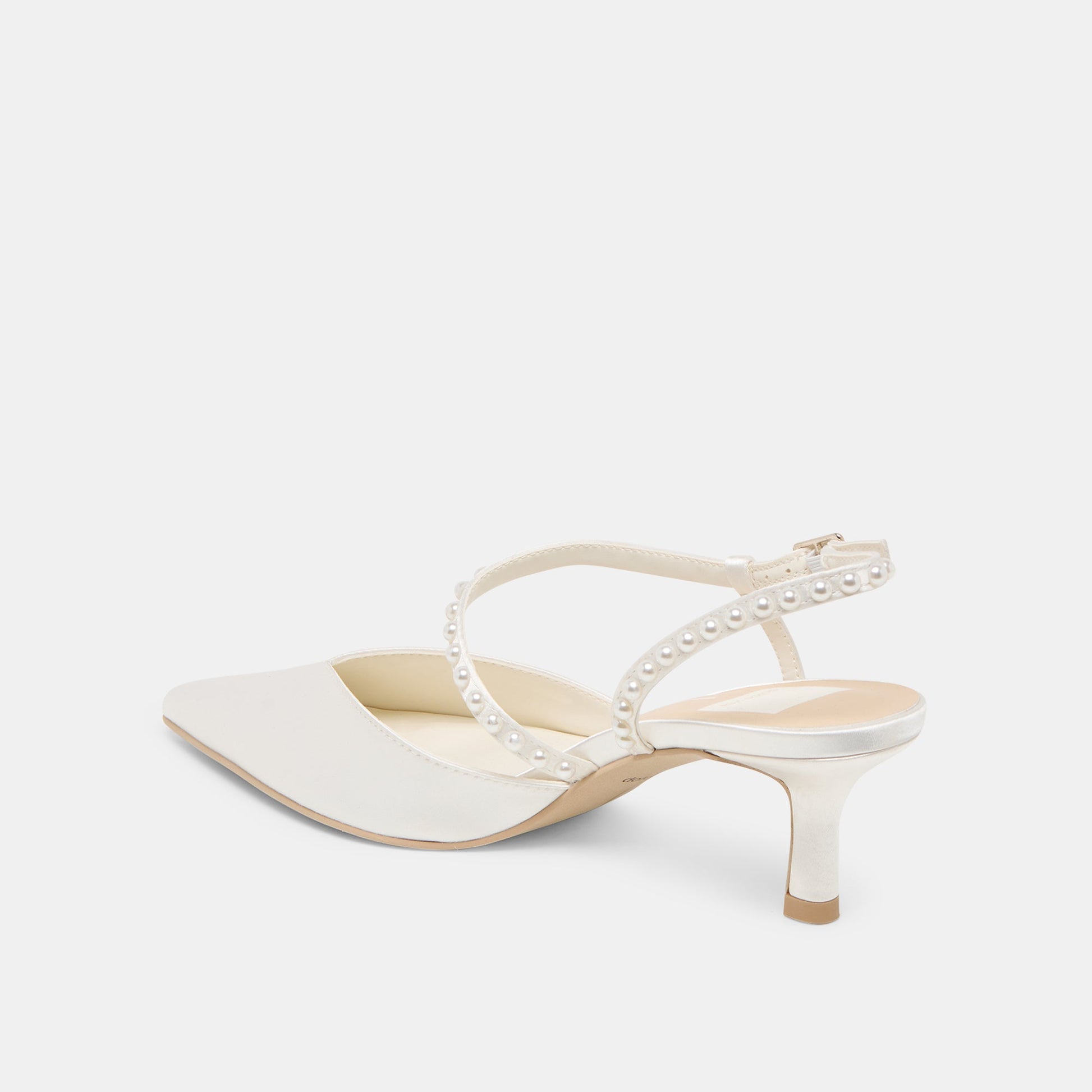 Kamra Pearl True White Satin Mid Heels Dolce Vita