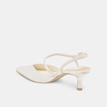 Kamra Pearl True White Satin Mid Heels Dolce Vita