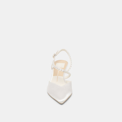 Kamra Pearl True White Satin Mid Heels Dolce Vita