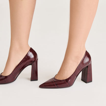 Misty Burgundy Croco Embossed Leather Heels Dolce Vita