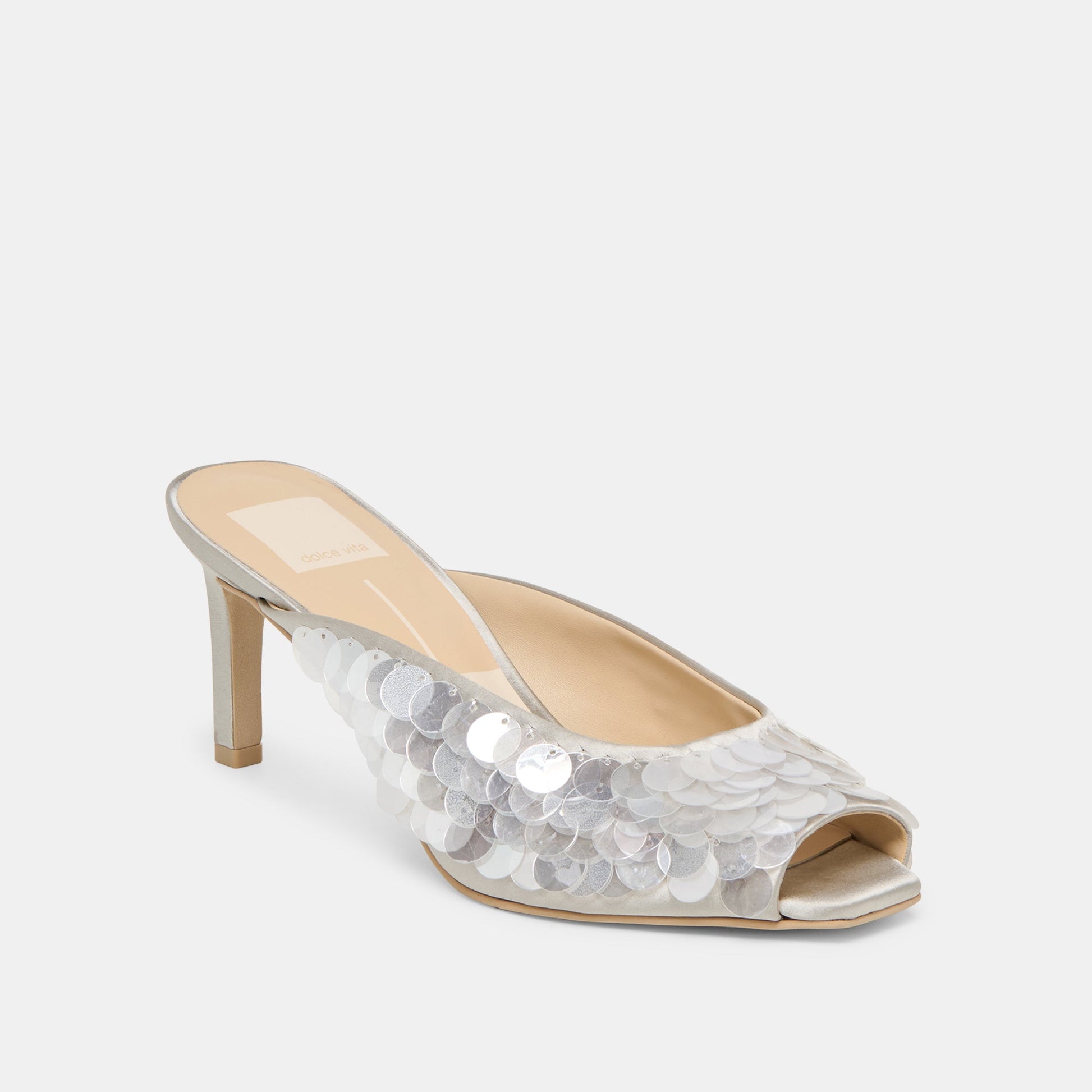 Samary Confetti Silver Satin Heels Dolce Vita