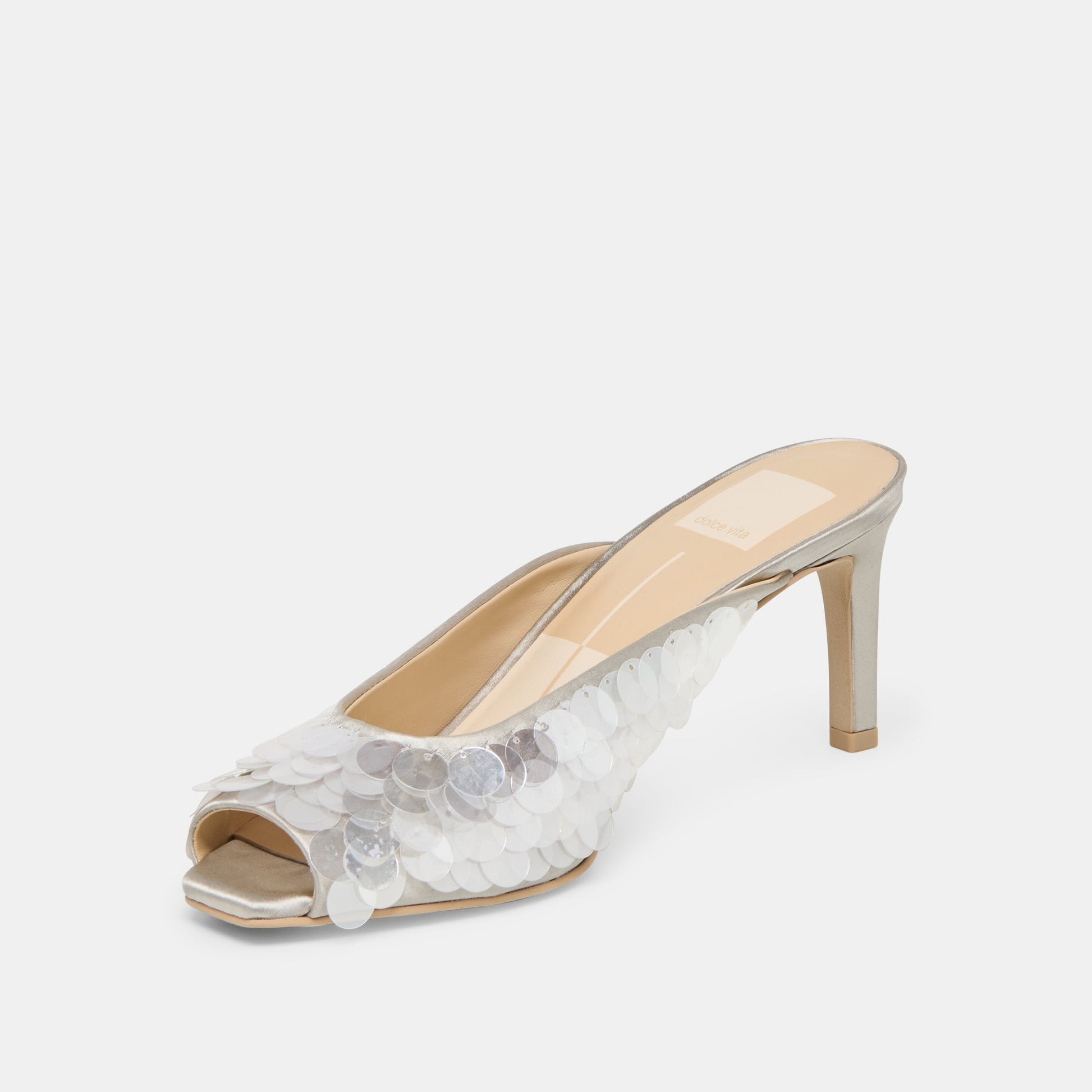 Samary Confetti Silver Satin Heels Dolce Vita