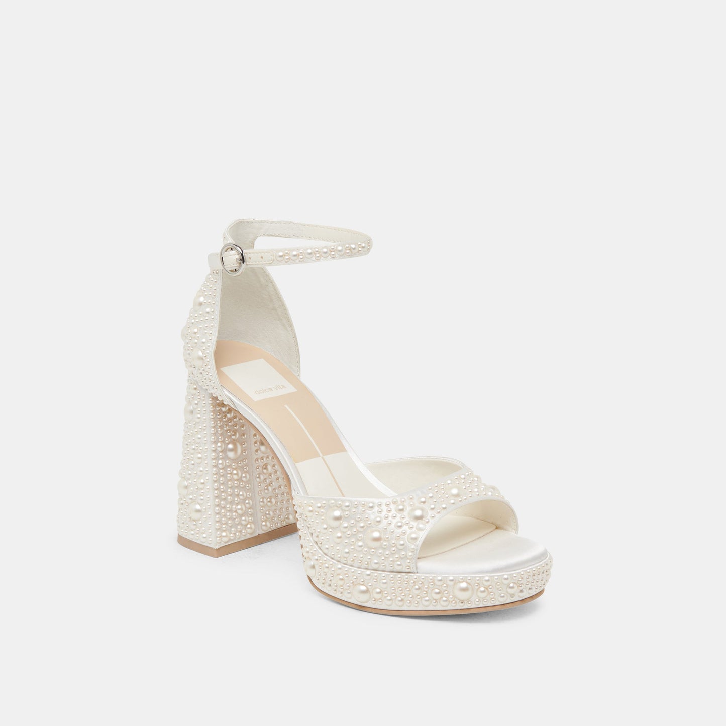 PANDRO PEARL HEELS TRUE WHITE SATIN Dolce Vita