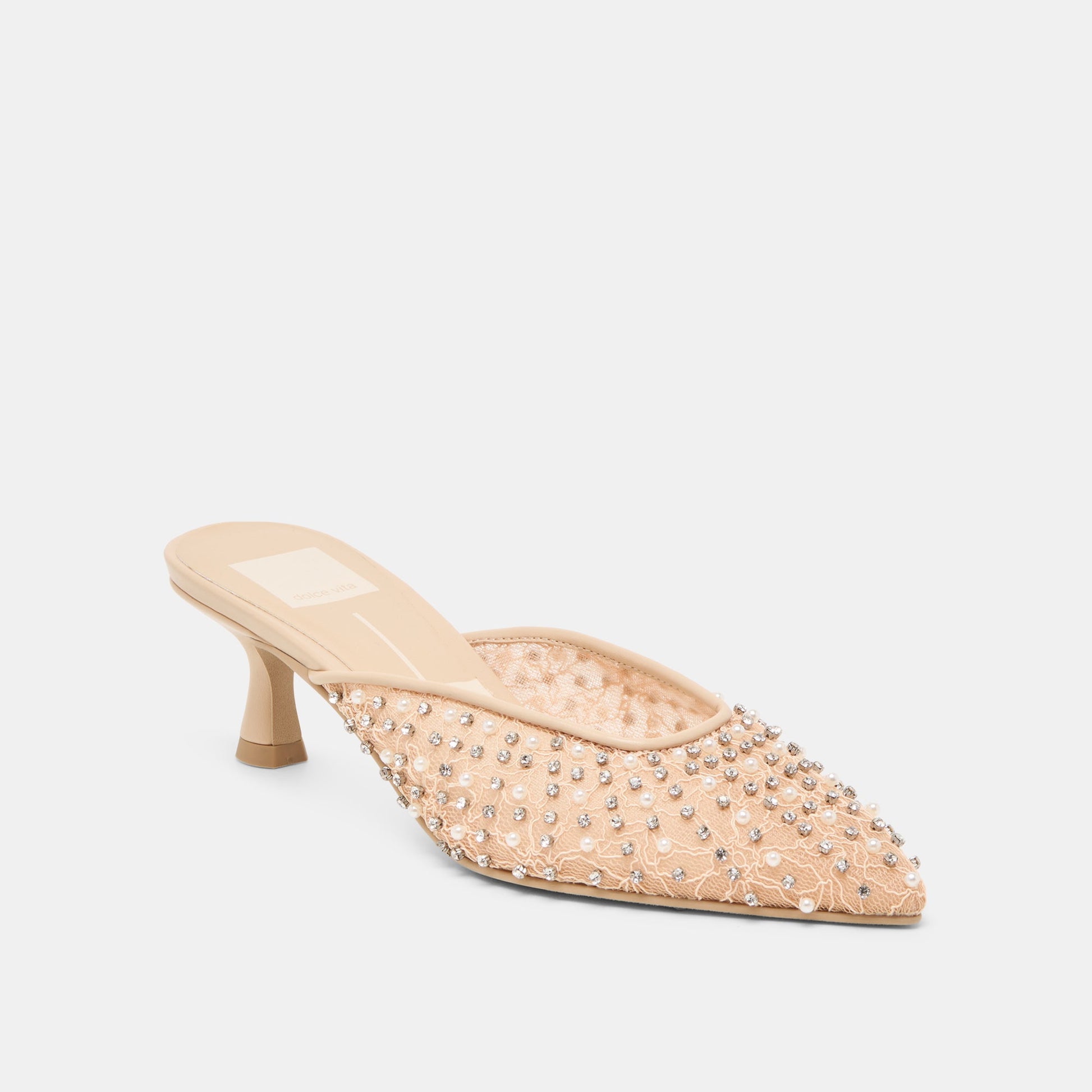 Cleo Pearl Blush Lace Mesh Heels Dolce Vita