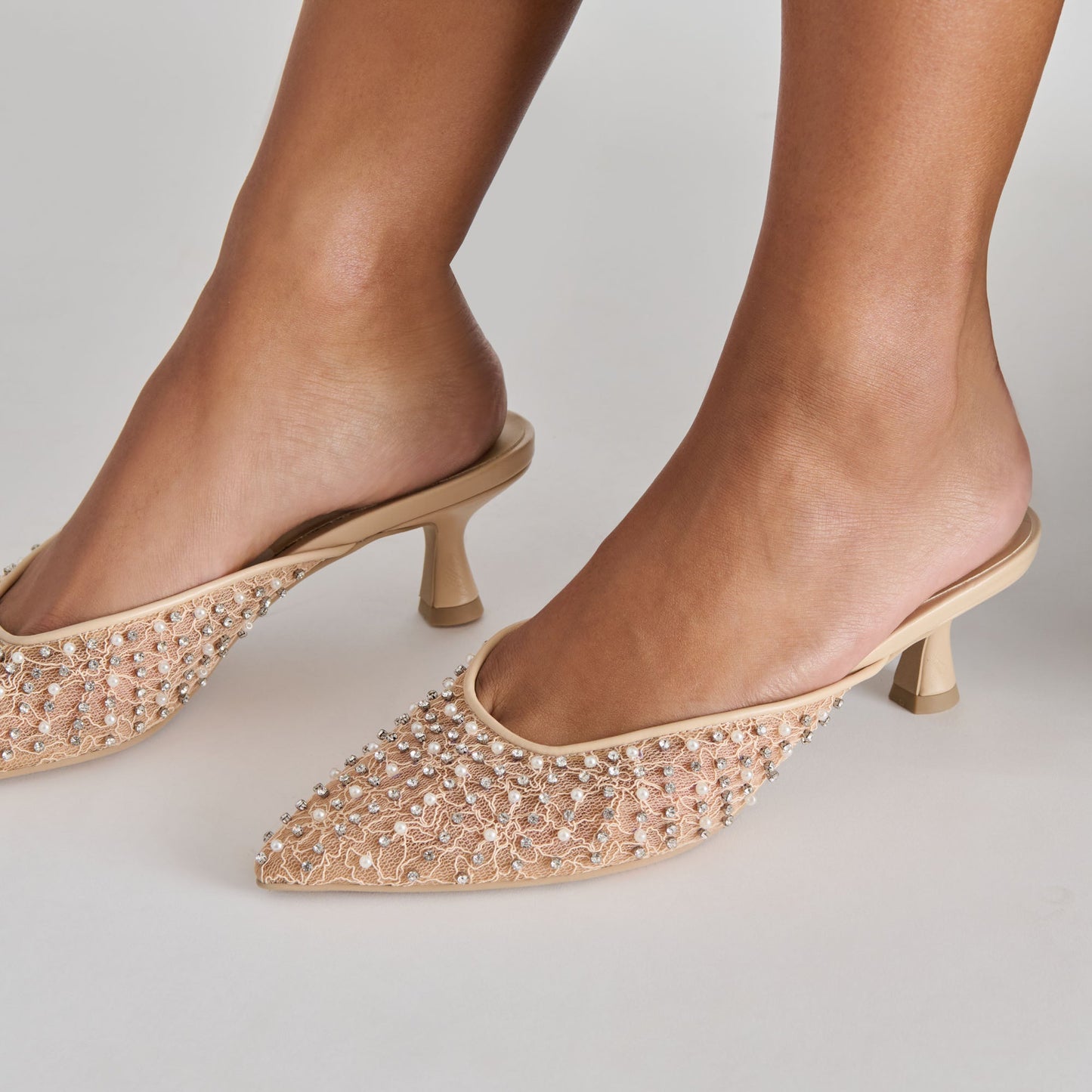 Cleo Pearl Blush Lace Mesh Heels Dolce Vita