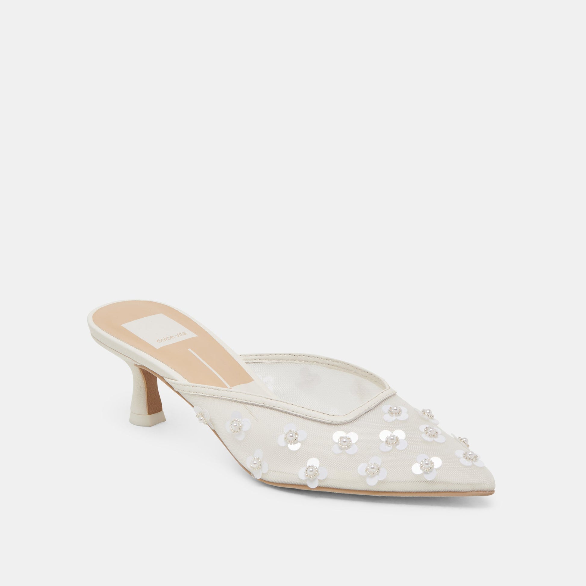 CLARA PEARL HEELS TRUE WHITE DAISY MESH Dolce Vita