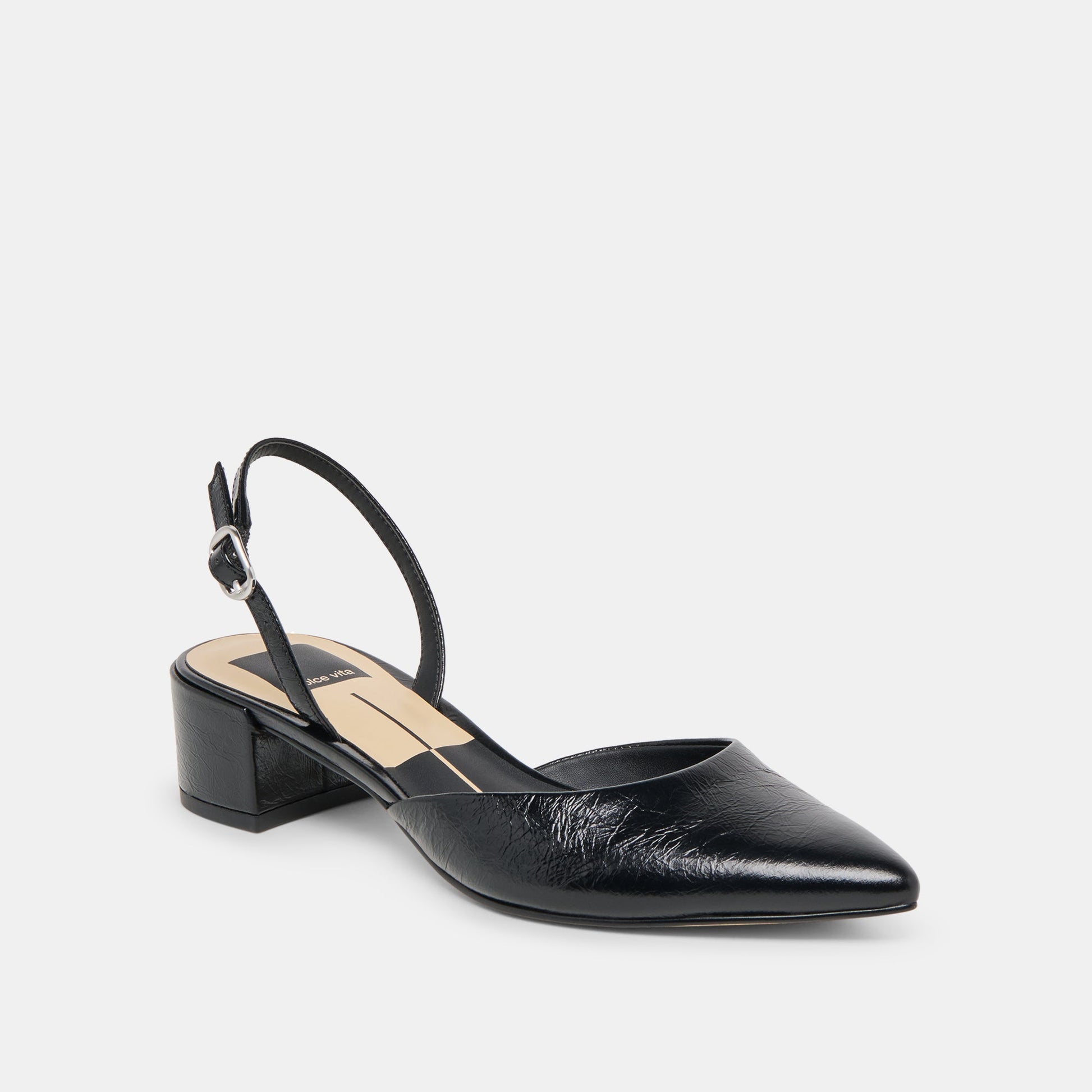 Carel Midnight Crinkle Patent Leather Heels Dolce Vita