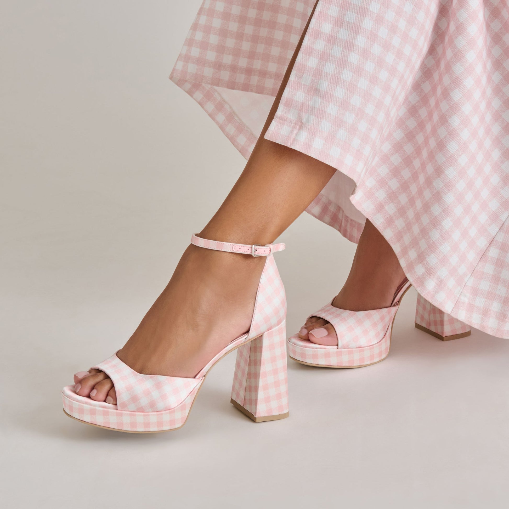 Reyes X Byrdie Golf Pink Plaid Gingham Heels Dolce Vita