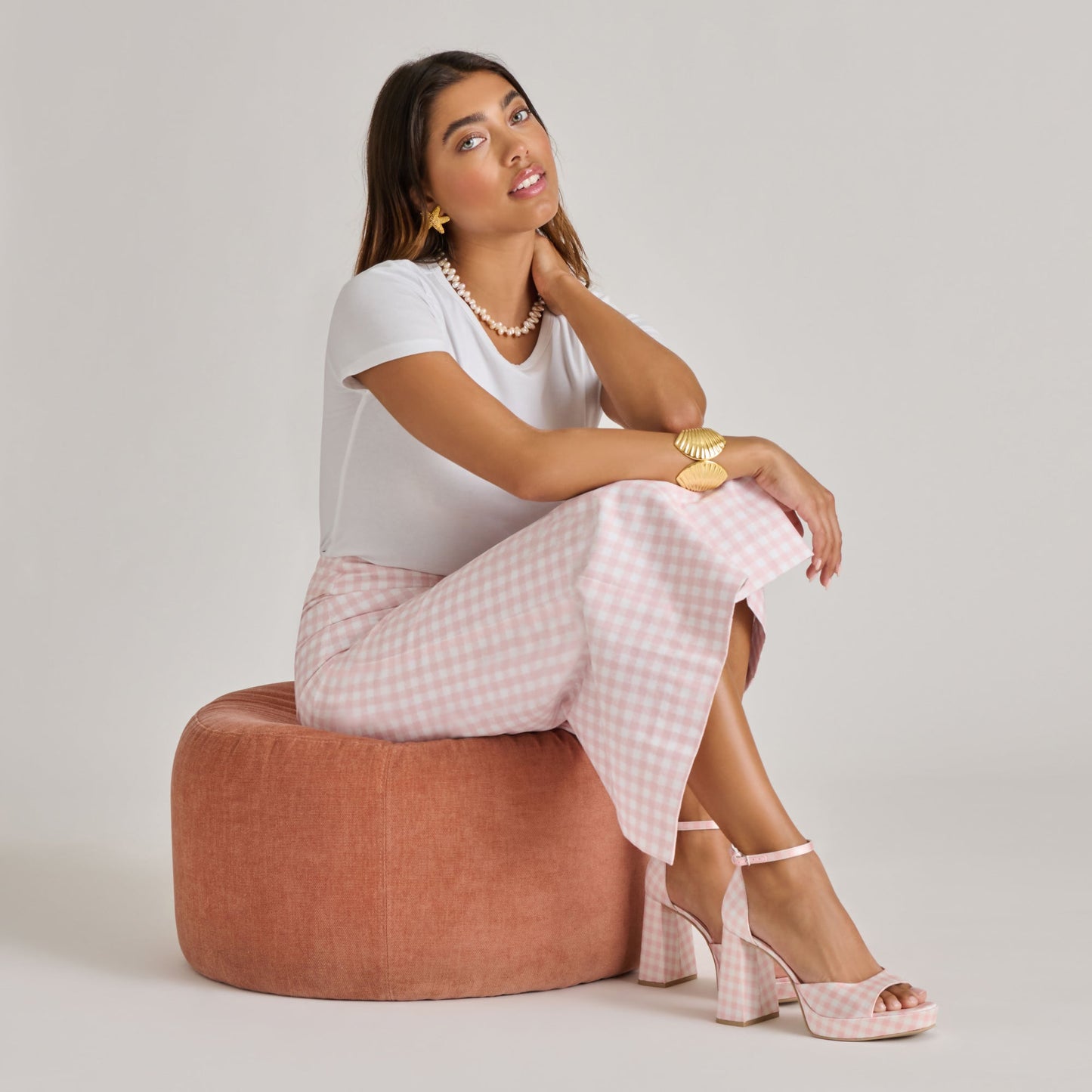 Reyes X Byrdie Golf Pink Plaid Gingham Heels Dolce Vita