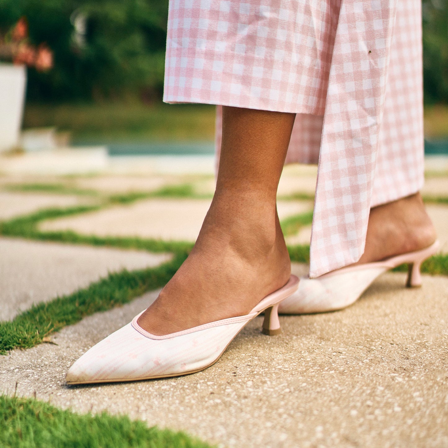 Cleo X Byrdie Gold Pink Floral Satin Heels Dolce Vita