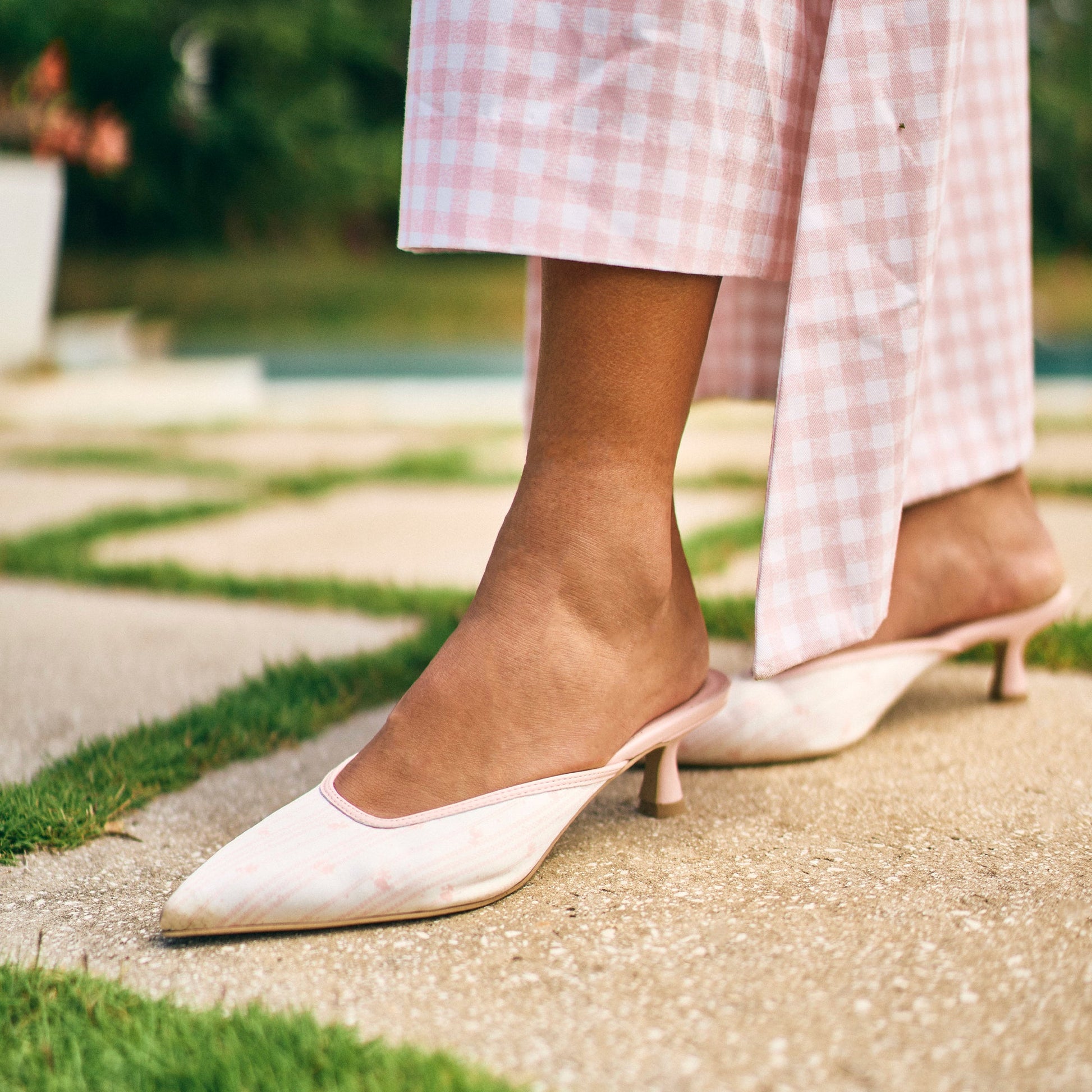 Cleo X Byrdie Gold Pink Floral Satin Heels Dolce Vita