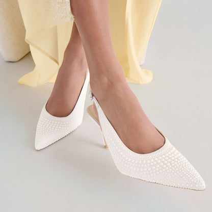 Elasi Pearl Off White Satin Heels Dolce Vita