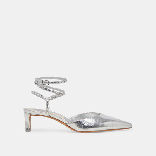 LOKLYN STUD HEELS SILVER CRINKLE PATENT Dolce Vita