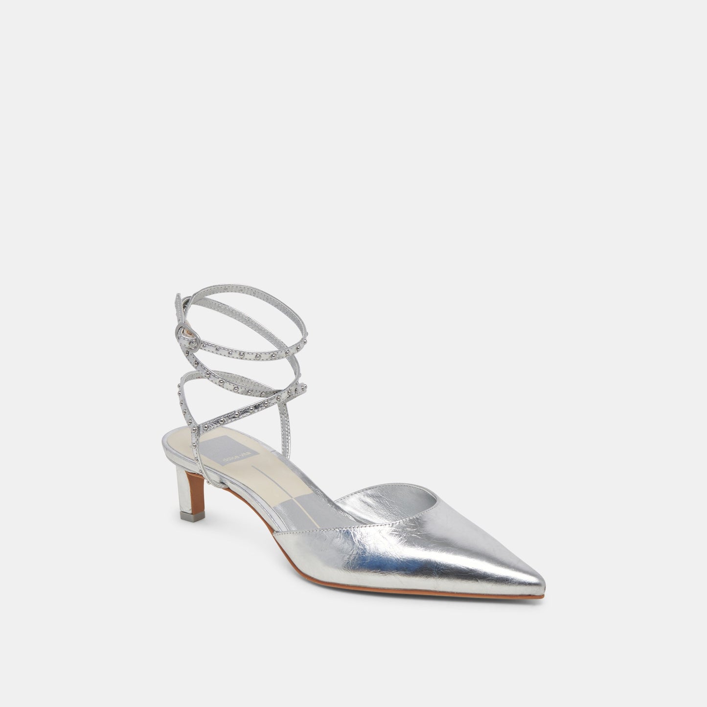 LOKLYN STUD HEELS SILVER CRINKLE PATENT Dolce Vita