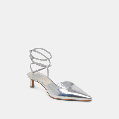 LOKLYN STUD HEELS SILVER CRINKLE PATENT Dolce Vita