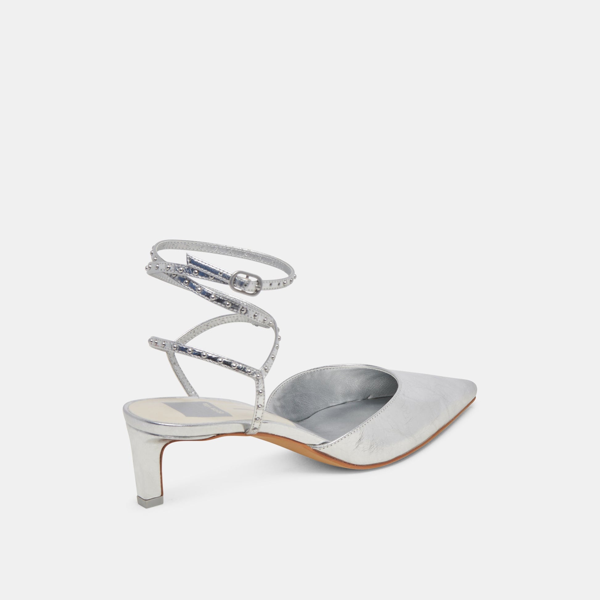 LOKLYN STUD HEELS SILVER CRINKLE PATENT Dolce Vita