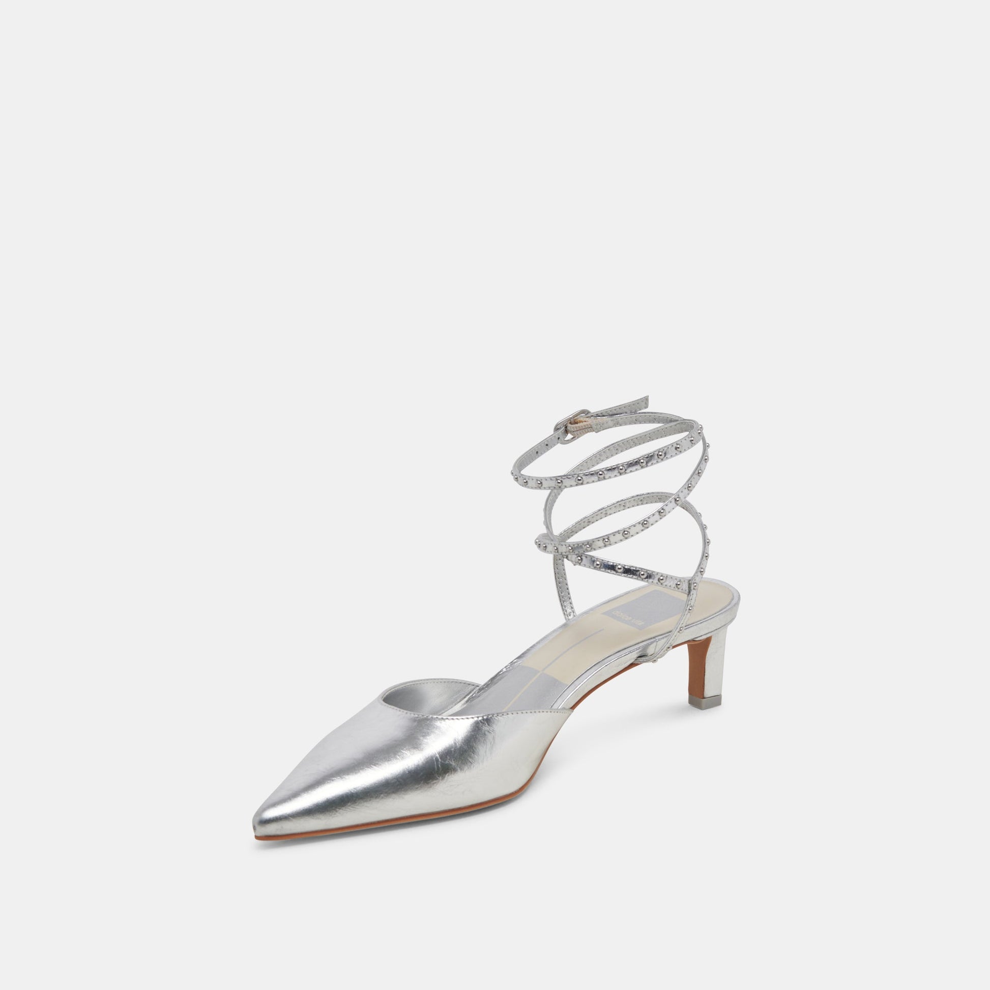 LOKLYN STUD HEELS SILVER CRINKLE PATENT Dolce Vita