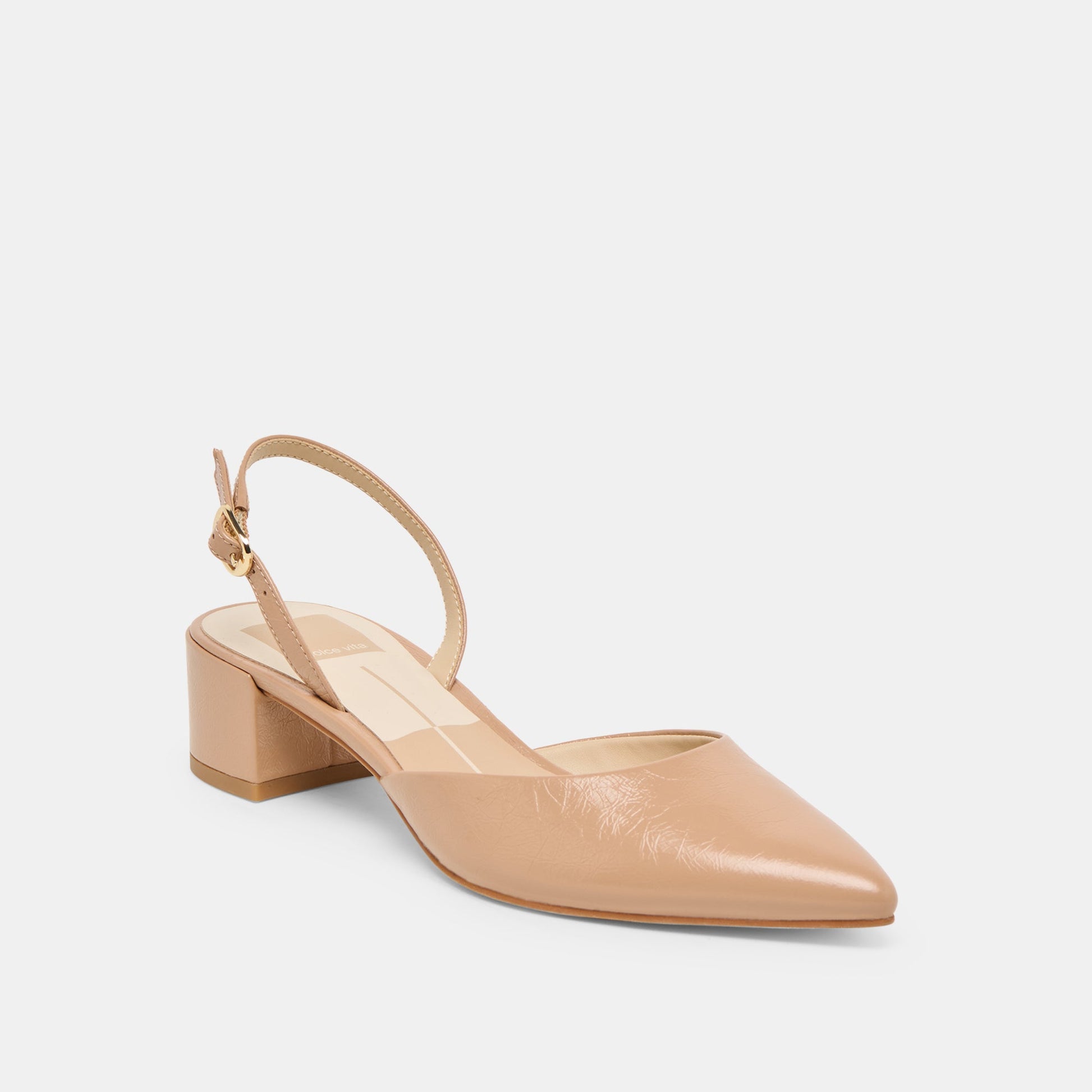 Carel Lt Tan Crinkle Patent Leather Heels Dolce Vita