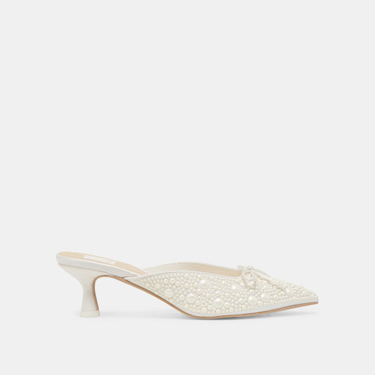 CLAYTN PEARL HEELS TRUE WHITE SATIN Dolce Vita