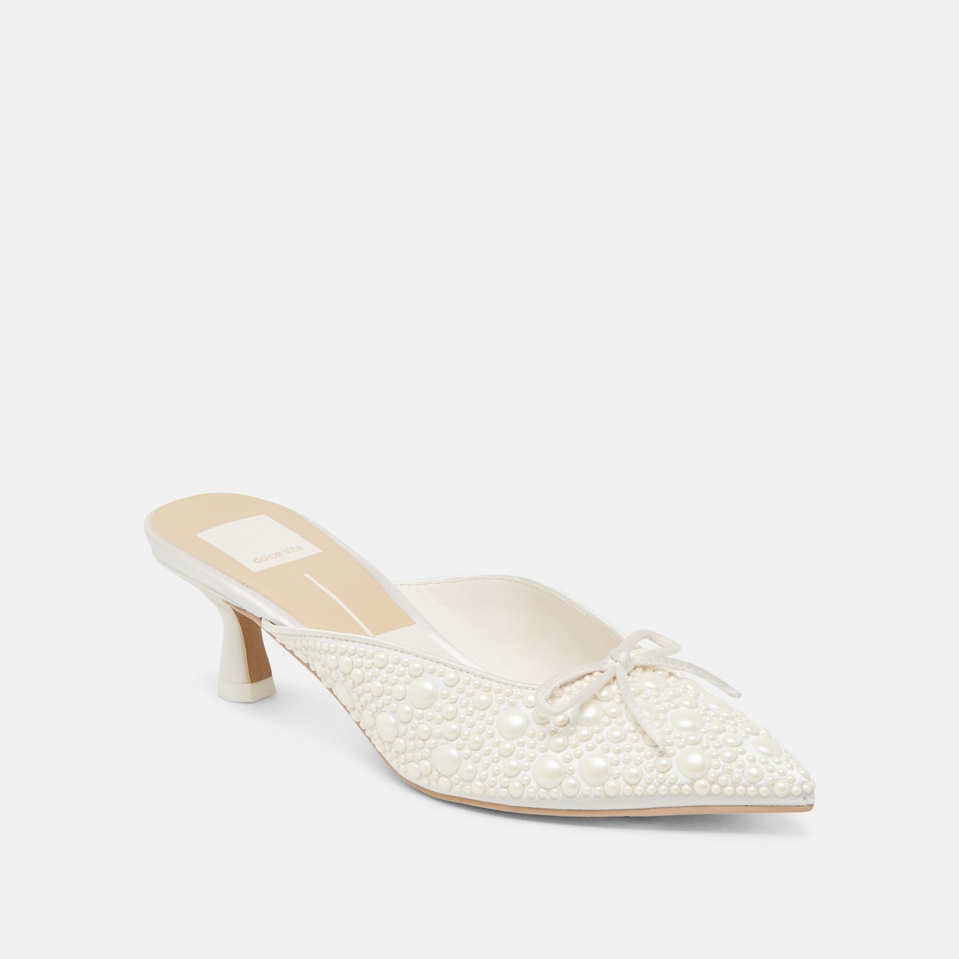 CLAYTN PEARL HEELS TRUE WHITE SATIN Dolce Vita