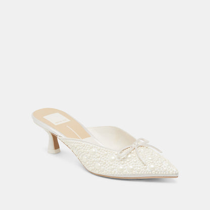 CLAYTN PEARL HEELS TRUE WHITE SATIN Dolce Vita
