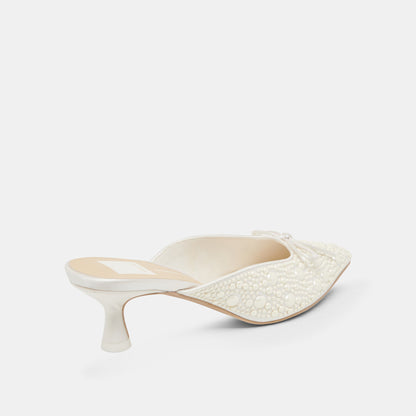CLAYTN PEARL HEELS TRUE WHITE SATIN Dolce Vita