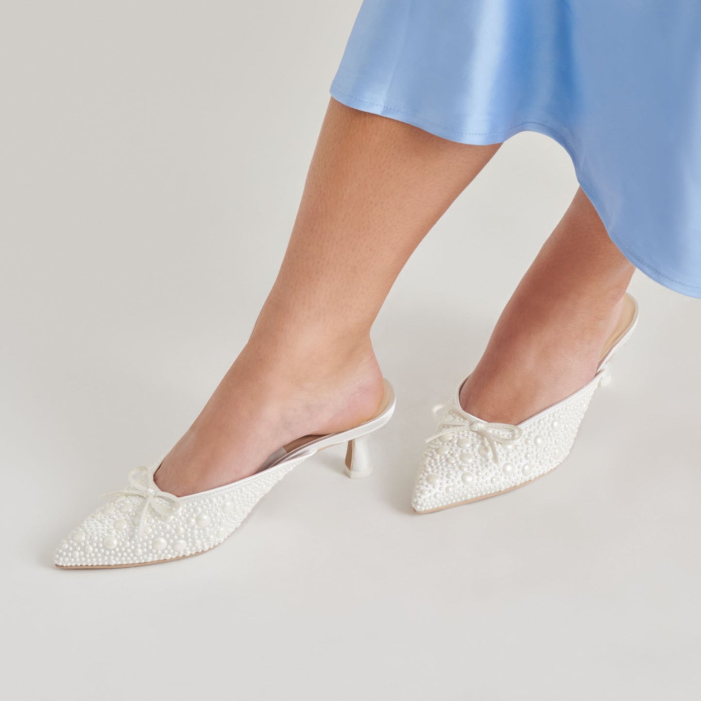CLAYTN PEARL HEELS TRUE WHITE SATIN Dolce Vita