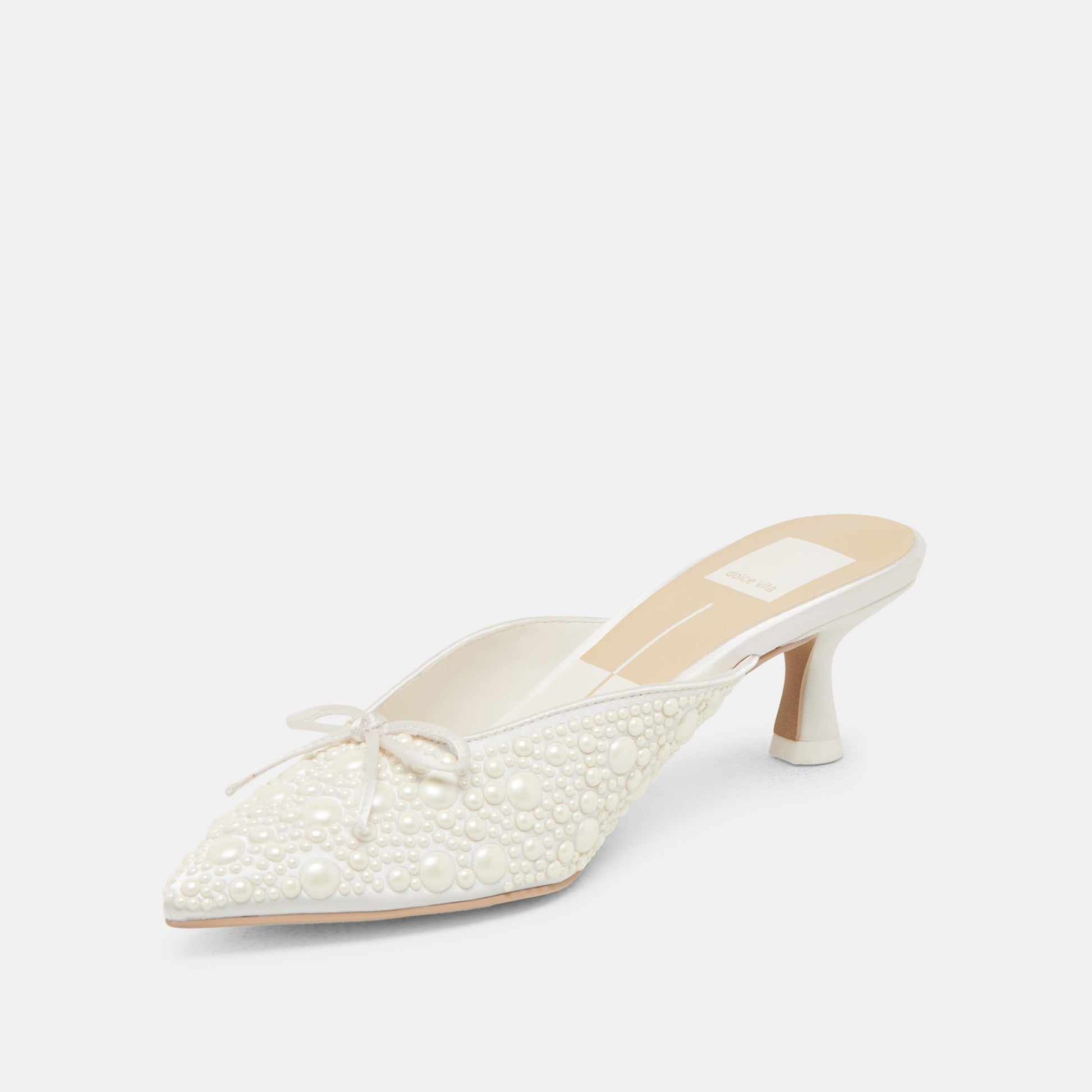 CLAYTN PEARL HEELS TRUE WHITE SATIN Dolce Vita