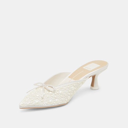 CLAYTN PEARL HEELS TRUE WHITE SATIN Dolce Vita