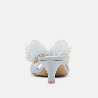 NARITA PEARL HEELS LIGHT BLUE SATIN Dolce Vita