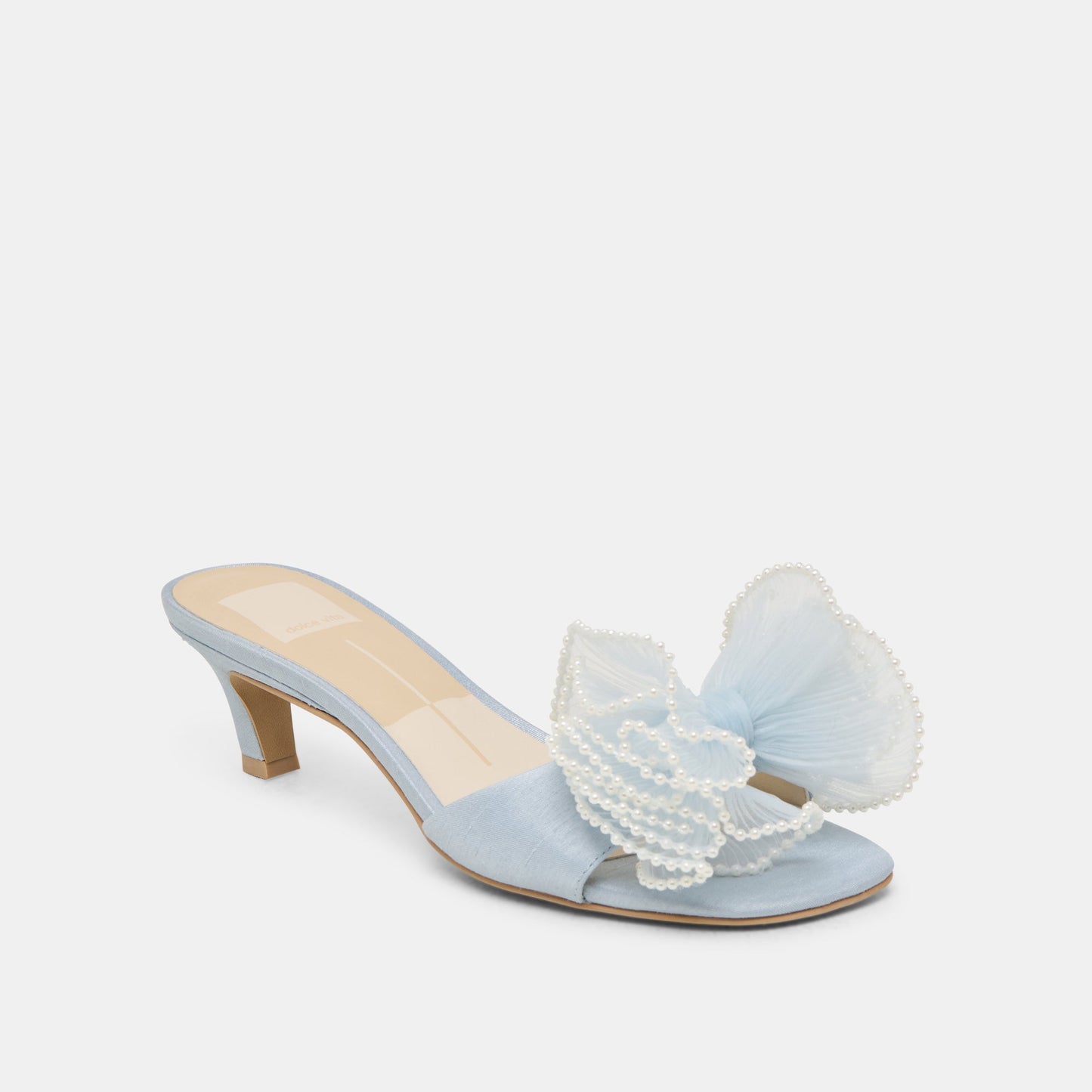 NARITA PEARL HEELS LIGHT BLUE SATIN Dolce Vita
