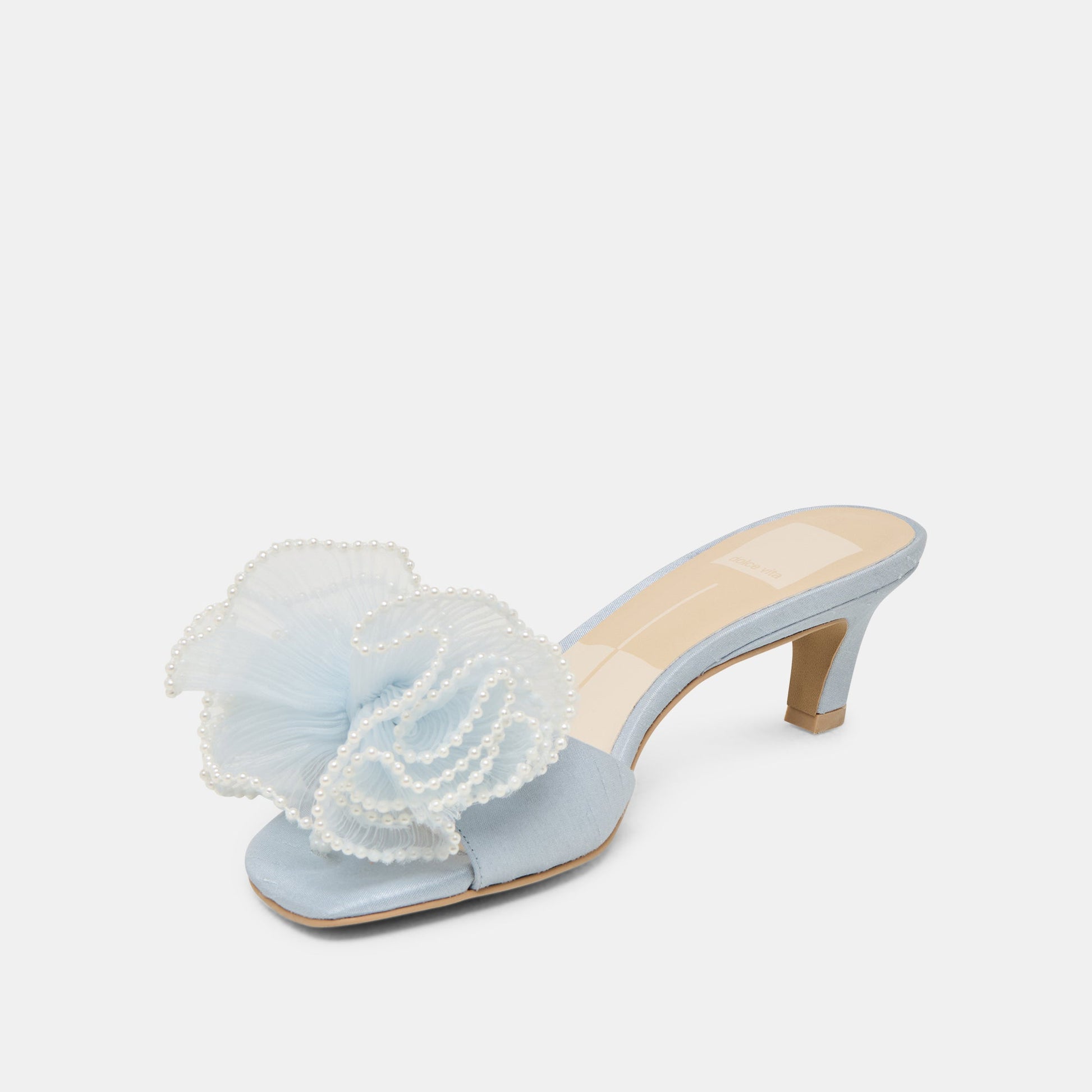 NARITA PEARL HEELS LIGHT BLUE SATIN Dolce Vita