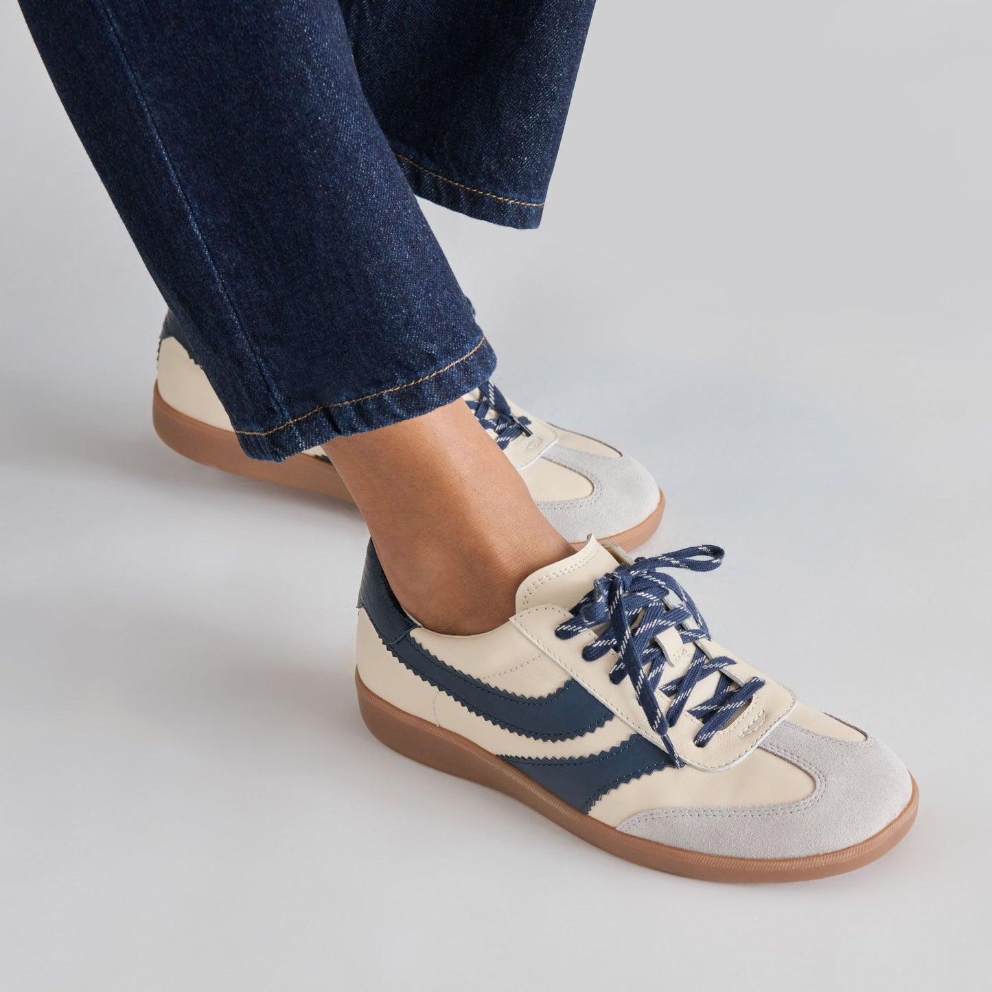 Merit White Navy Leather Sneakers Dolce Vita