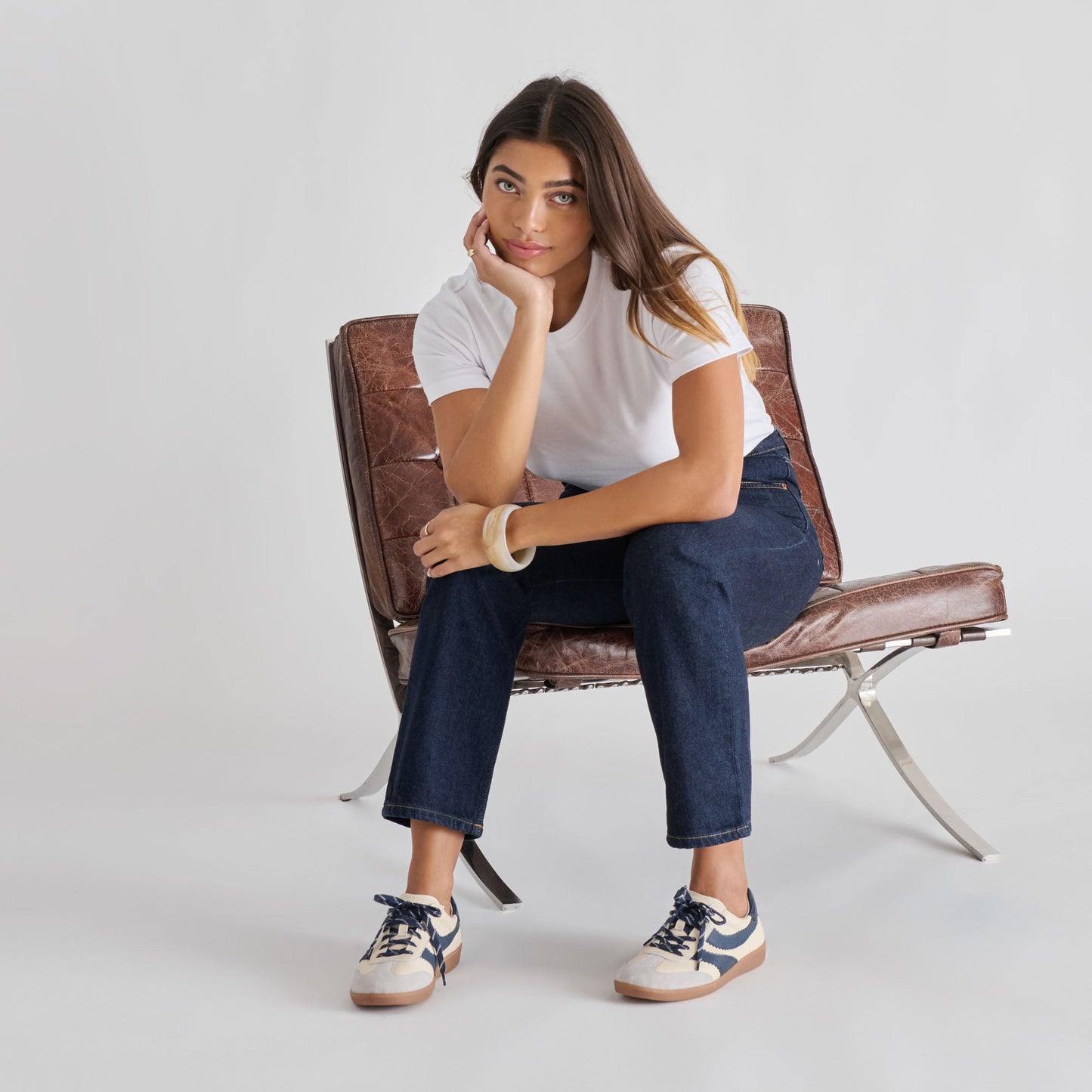 Merit White Navy Leather Sneakers Dolce Vita