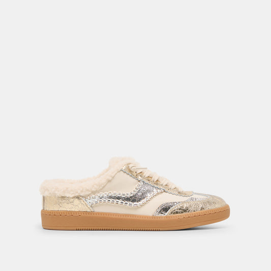 Notice Slide Plush Silver Gold Crackled Leather Sneakers Dolce Vita