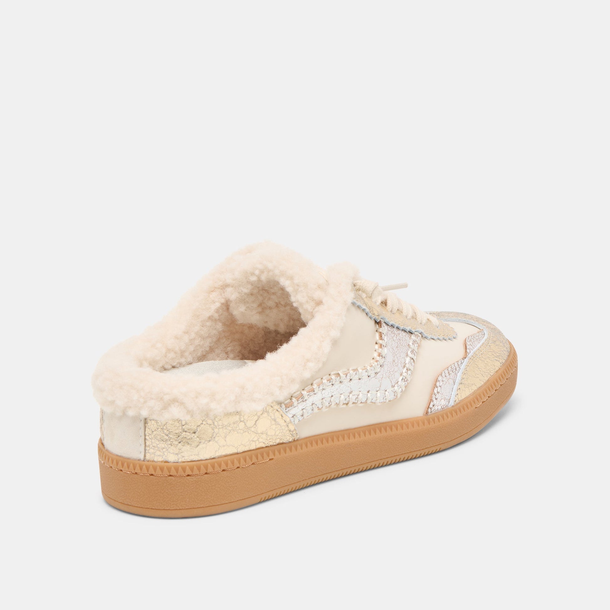 Notice Slide Plush Silver Gold Crackled Leather Sneakers Dolce Vita