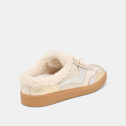 Notice Slide Plush Silver Gold Crackled Leather Sneakers Dolce Vita
