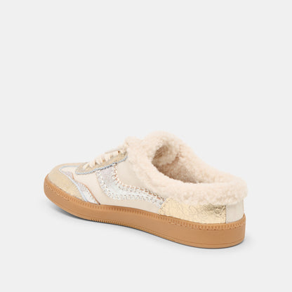 Notice Slide Plush Silver Gold Crackled Leather Sneakers Dolce Vita