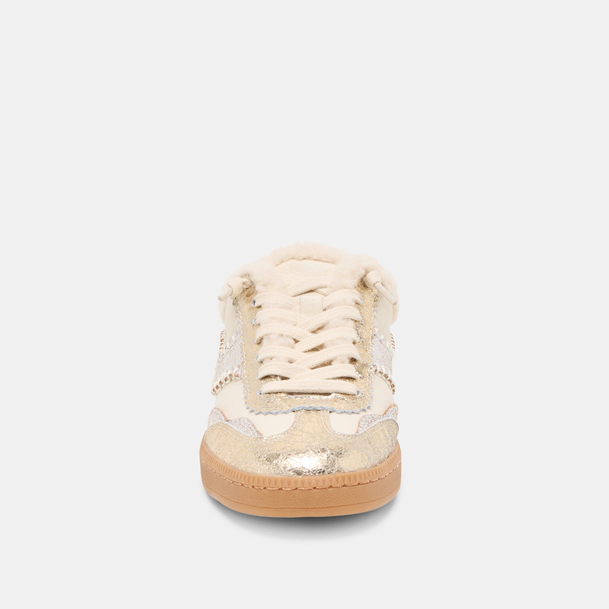 Notice Slide Plush Silver Gold Crackled Leather Sneakers Dolce Vita
