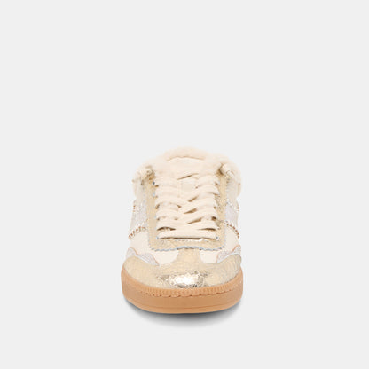 Notice Slide Plush Silver Gold Crackled Leather Sneakers Dolce Vita