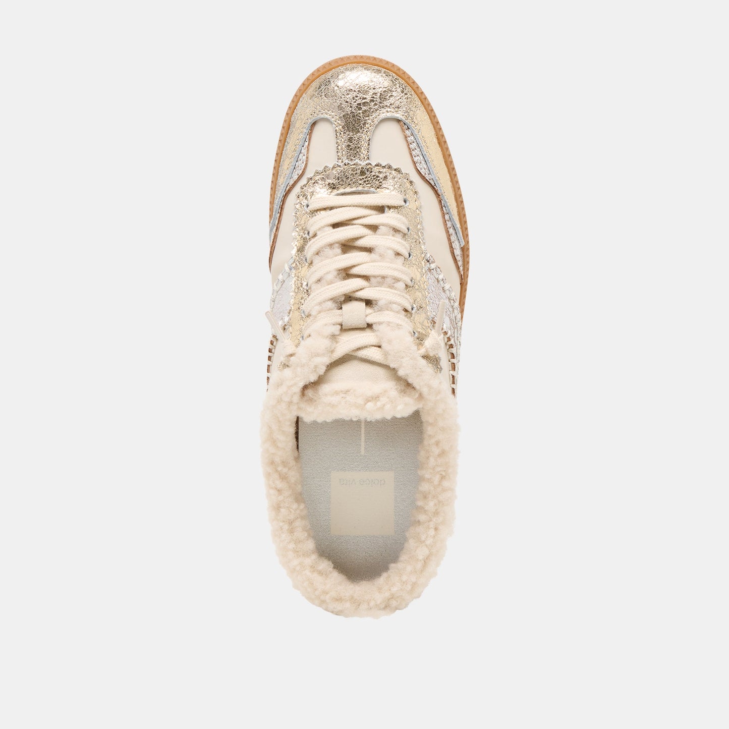 Notice Slide Plush Silver Gold Crackled Leather Sneakers Dolce Vita