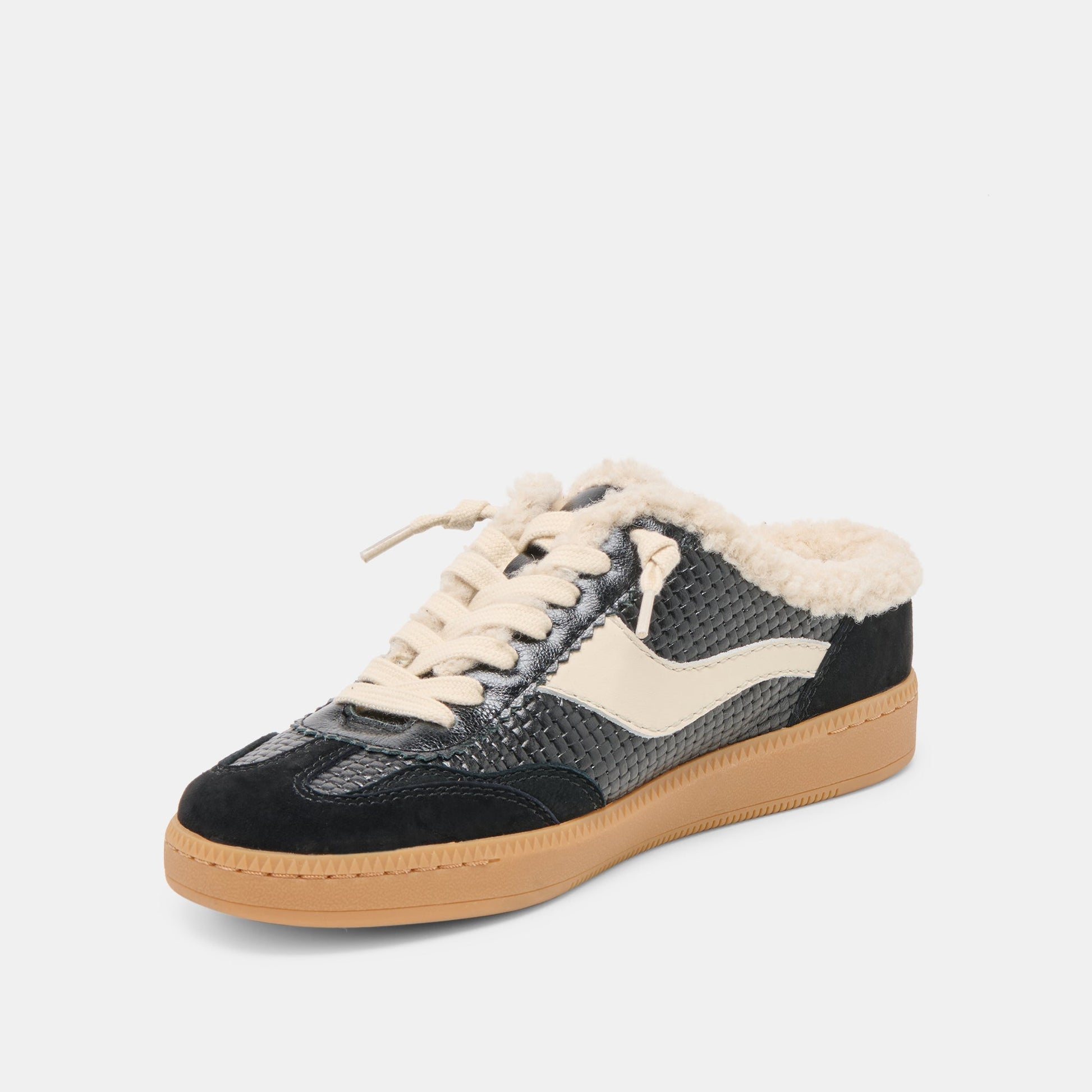 Notice Slide Plush Black Woven Leather Sneakers Dolce Vita