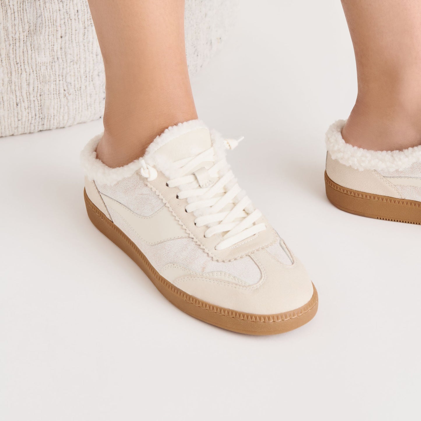 Notice Slide Plush Off White Crackled Leather Sneakers Dolce Vita